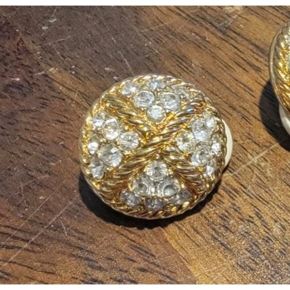 Vintage Swarovski Goldtone Clip On Crystal Earrings Cross Rope Twist Dome Swan - Picture 3 of 7